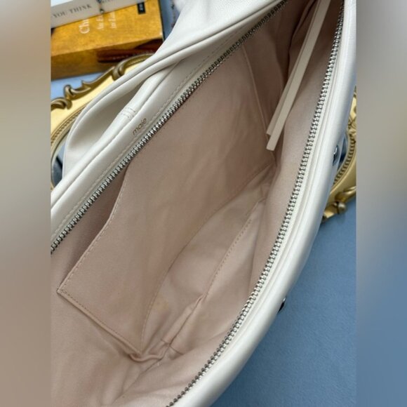 🆕 MAJE 🧿 NWOT Knotted Silver Studded White Leather Shoulder Crossbody Bag - Picture 13 of 16